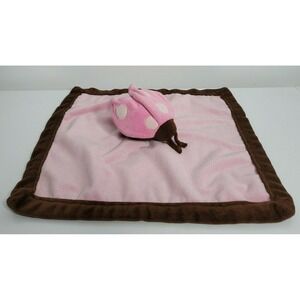 Tiddliwinks Pink Lady Bug Baby Security Blanket Lovey Brown Edge 13"
